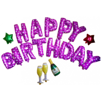 Набір фольгованих кульок Happy Birthday з келихами рожевий